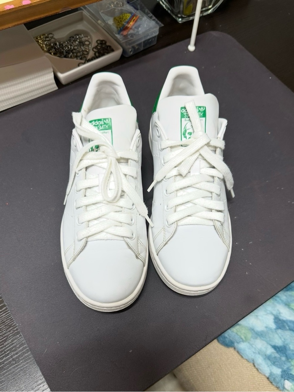 adidas White Leather Sneakers with Green Heel Tab